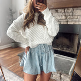 Light Denim Pleated Mini Skirt