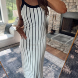 Jamie White/Black Striped Midi