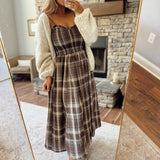 Brown Prairie Plaid Midi Dress