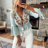 Denim Hua Embroidered Top
