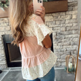 Micro Blooms Salmon Pink Floral Embroidered Linen Top