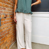 Ariana Ecru Fringe Hem Cargo Pants