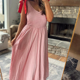 Red Destin Tie Strap Midi Dress