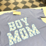 Blue Checkered Boy Mom Tee