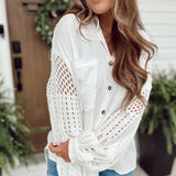 Sal Off White Sweater Sleeve Gauze Button-Up