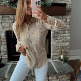 Peach Leopard Button Down Collared Long Sleeve