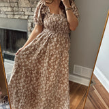 Ruthy Taupe Floral Short Sleeve Maxi