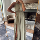 Light Olive Wink Wink Side Cutout Maxi