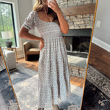 Cream Abstract Print Tiered Midi