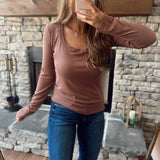 Red Bean Essential Scoop Neck Fitted Ribbed Knit Top