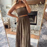 Chocolate Salterra Tube Top and Maxi Skirt Set