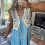 Blue Belle Natural Crochet Knit V-Neck Cropped Tank