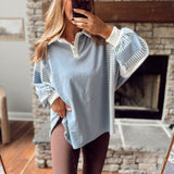 Slate Color Block Collar Top