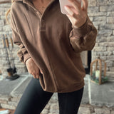 Averie Camel Mineral Washed Oversized Polo Pullover