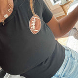 Black Football Patch Cap Sleeve Crop Tee