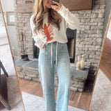 Light Denim Wash Wide Leg Pants