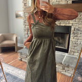 Olive Corduroy Bow Detail Midi