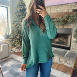Dark Green Brushed Henley Top