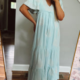 Dreamy Designs Sky Blue Embroidered Maxi Dress