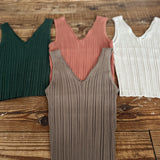 Mocha Sleeveless V Neck Knit Top IN STORE