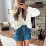 Washed Denim Button Fly Shorts