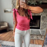 New Found Persona Fuchsia Satin Tie Knit Tank