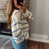 Natural Striped Sailor Collar Cardigan