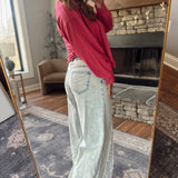 Floral Denim Twill Trim Wide Pants