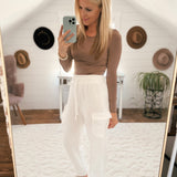 White Binge Worthy Cotton Fleece Cargo Joggers