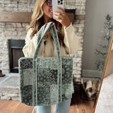 POL Green Striped Quilted Tote Bag