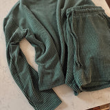 Hunter Green Raised Rib Long Sleeve and Shorts Set