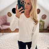 Off White Seam Banded V Neck Top IN STORE