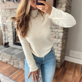 Cream Cloudline Ribbed Mock Neck Long Sleeve