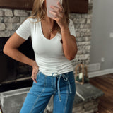 Better Than Basic White V-Neck Double Layered Tee