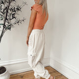 Kasha Oatmilk Crochet Patch Joggers