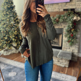 Heather Dark Olive Eva Front Seam Sweater