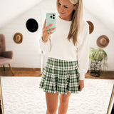 Chanel Green Mix Pleated Plaid Mini Skirt