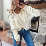 Cream Washed Waffle Crop Hoodie