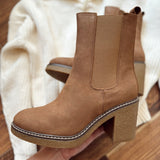 Here For A Good Time Tan Block Heel Booties