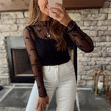 Black Bow Mesh Long Sleeve Top