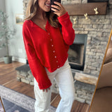 Tomato Red Piper Knit Cardigan