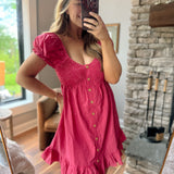 Berry Gingham Button Front Mini Dress