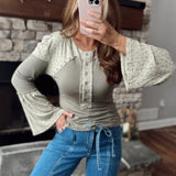 Go With The Flow Olive Multi Bell Sleeve Henley