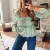 Seafoam Lace Peplum Blouse