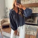 Navy Sweet Stitches Blouse