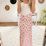 Sassy Blossoms Cream Satin Buttoned Maxi
