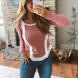 Mauve Pink Eyelet Patch Top