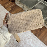 Taupe Suede Emma Woven Clutch Wristlet