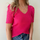 Break Out Peacock Pink Rib. Knit Top