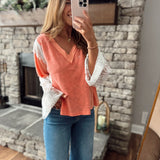 Sunni Coral V Neck Floral Lace Wide Sleeve Top